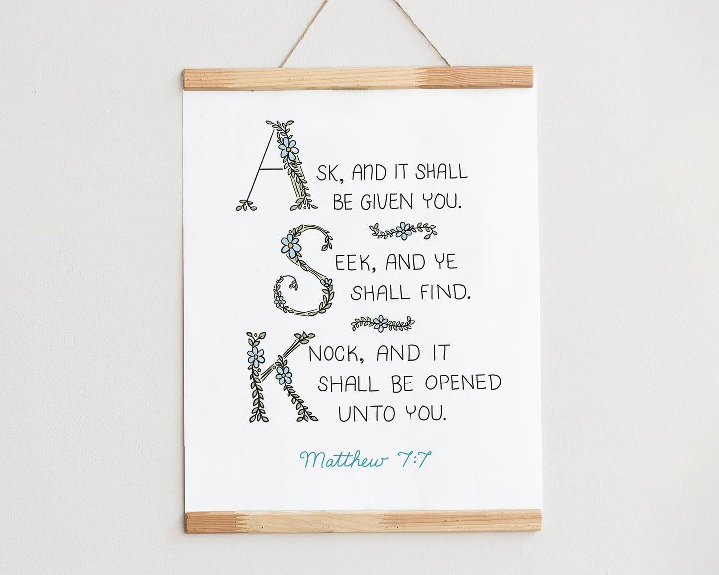Bible Verse Art Print, Matthew 7:7