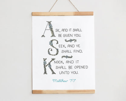 Bible Verse Art Print, Matthew 7:7
