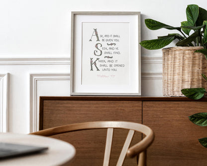 Bible Verse Art Print, Matthew 7:7