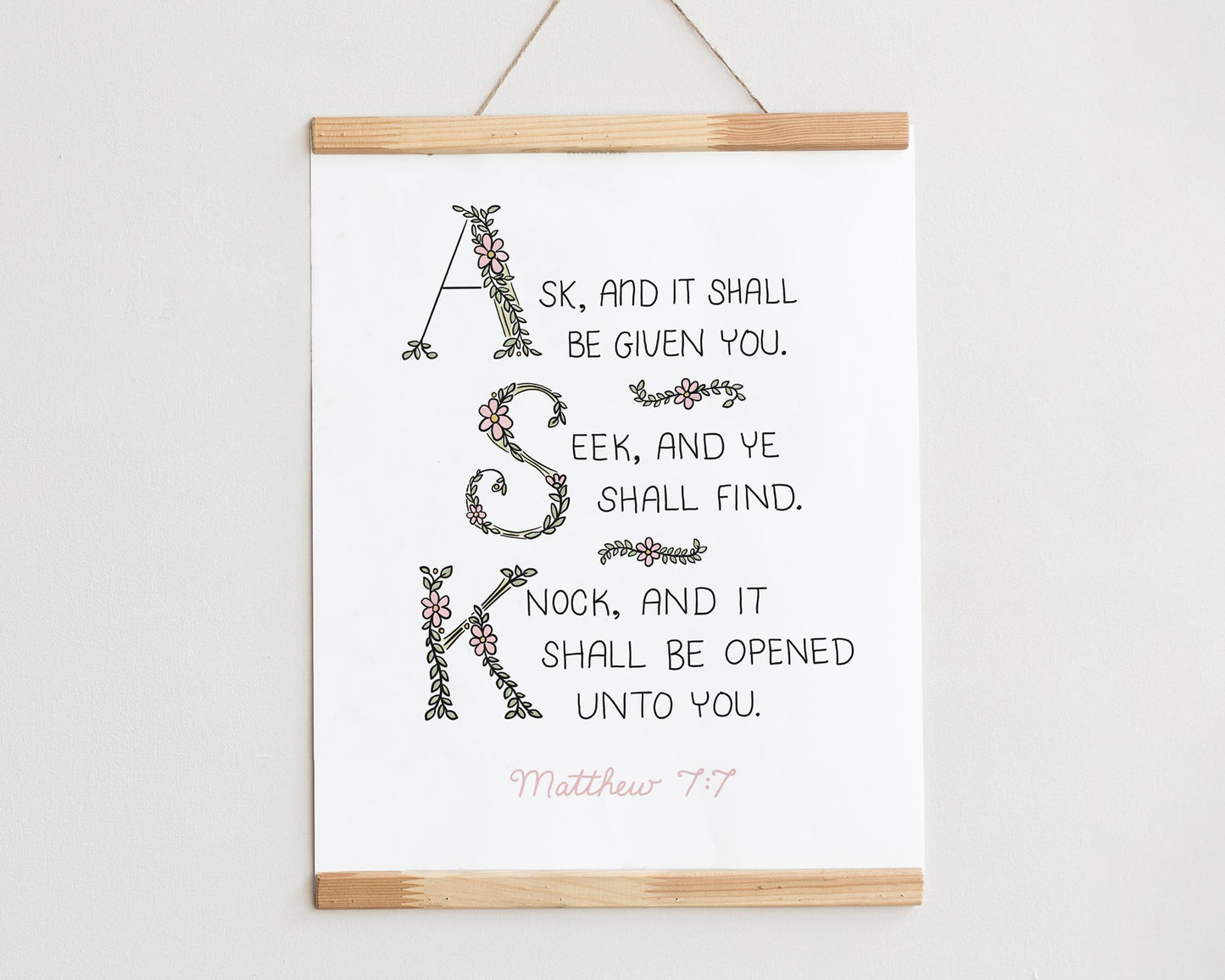 Bible Verse Art Print, Matthew 7:7