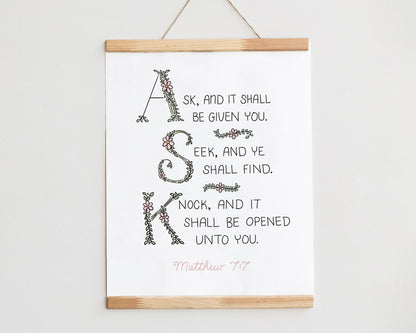 Bible Verse Art Print, Matthew 7:7