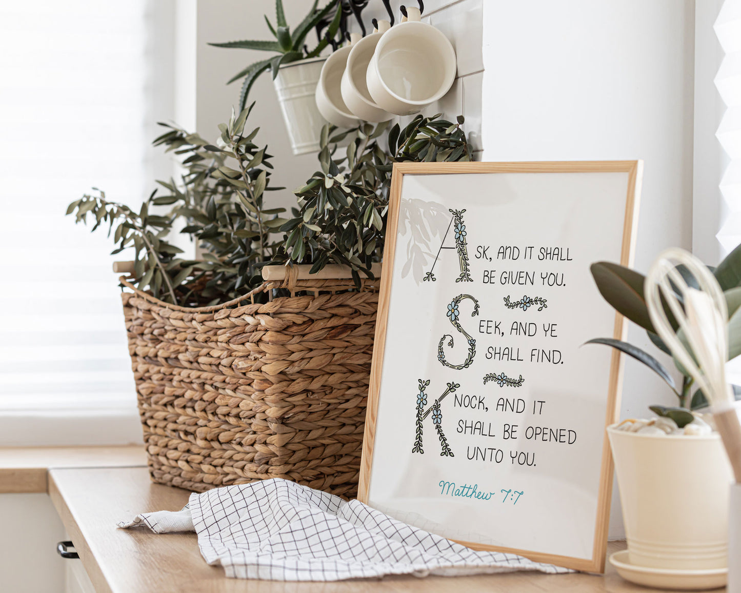 Bible Verse Art Print, Matthew 7:7