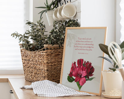 Bible Verse Art Print, Proverbs 3:5-6